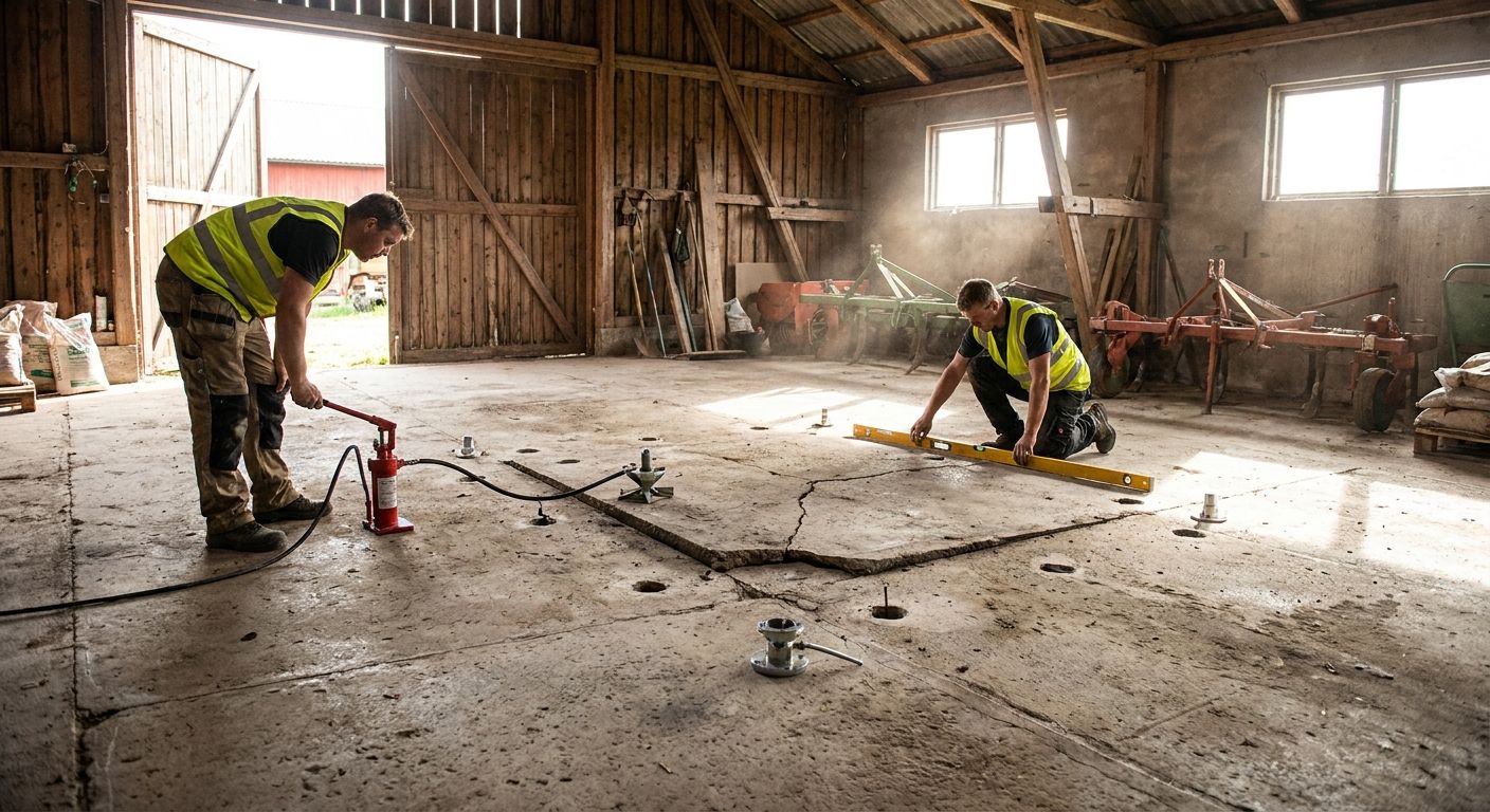 Concrete lifting for barn and shop floors