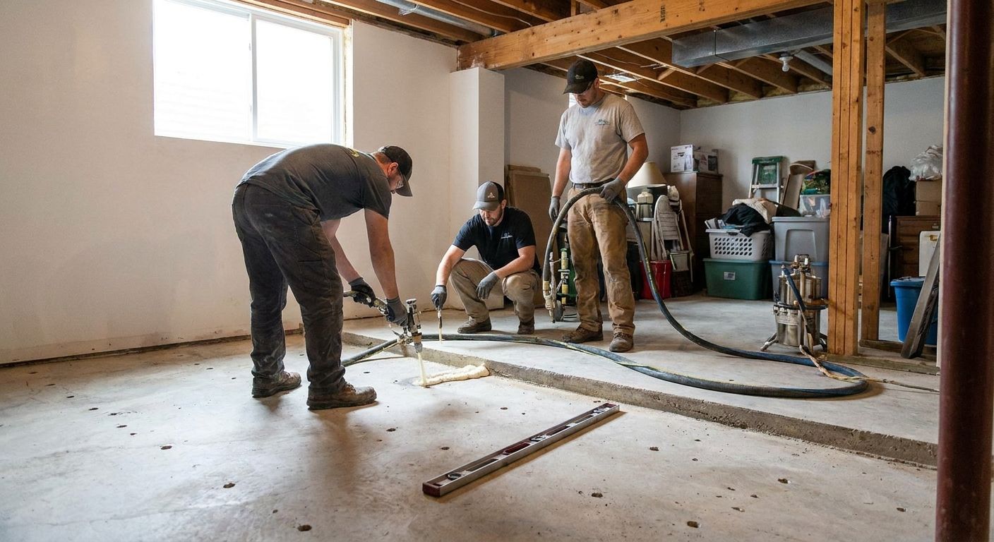 Concrete lifting for interior basement floors