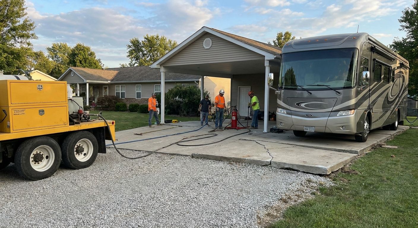 Concrete lifting for RV pads and carports