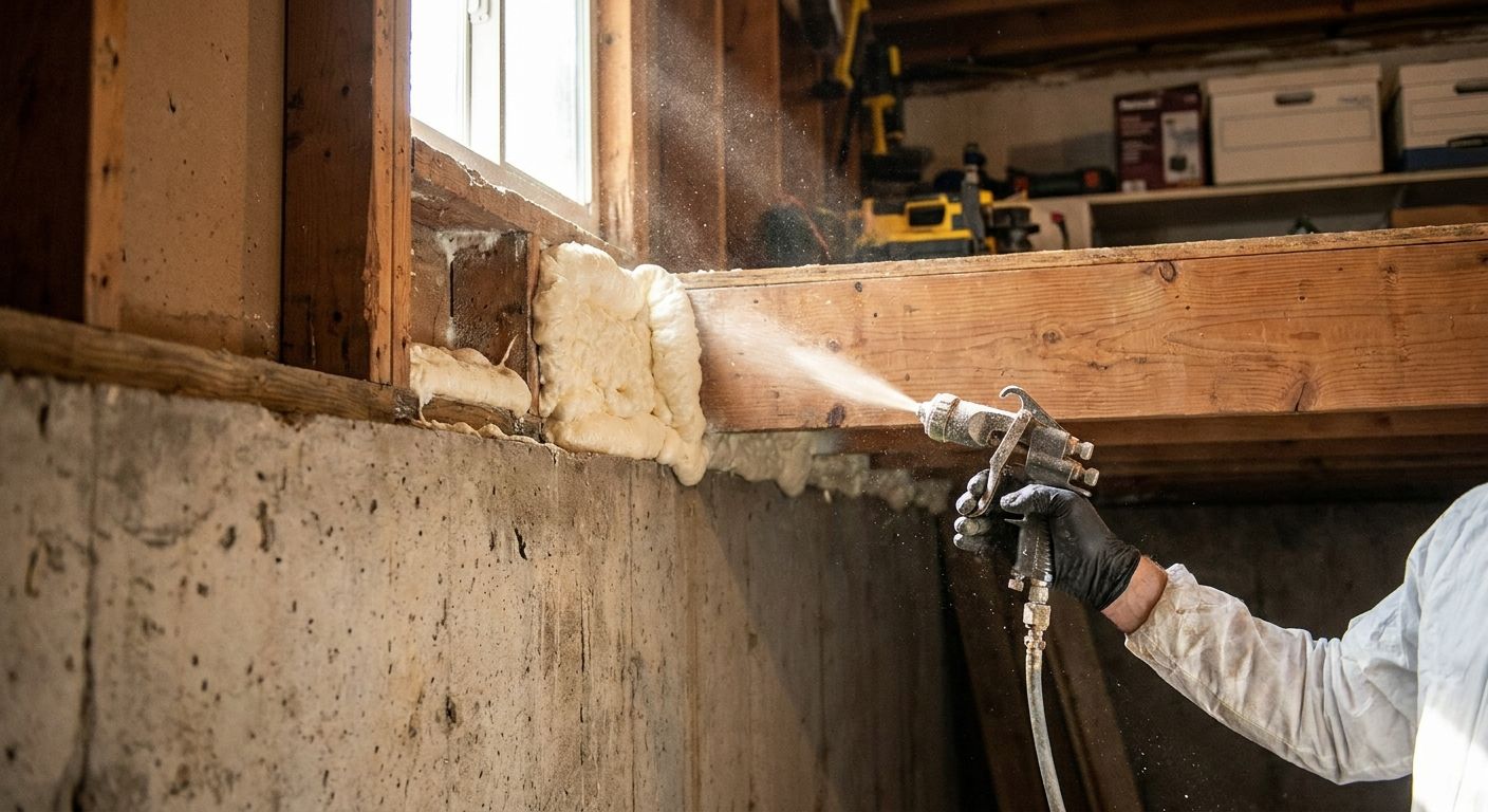 Spray foam insulation for basement rim joists