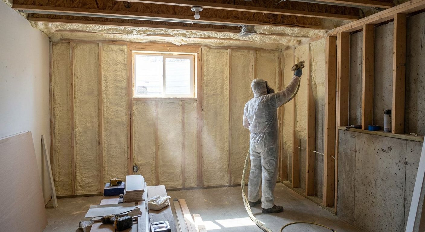 Spray foam insulation for basement suite conversions
