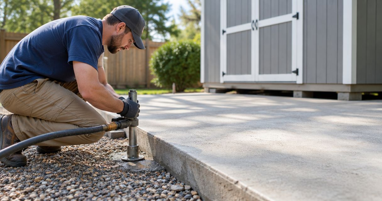 Concrete lifting for backyard shed and outbuilding pads