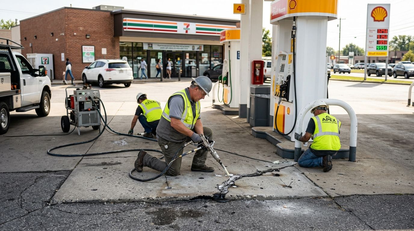 Concrete lifting for gas station and convenience store aprons