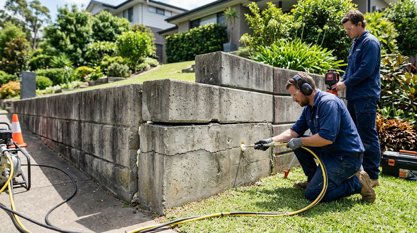 Concrete lifting for retaining walls
