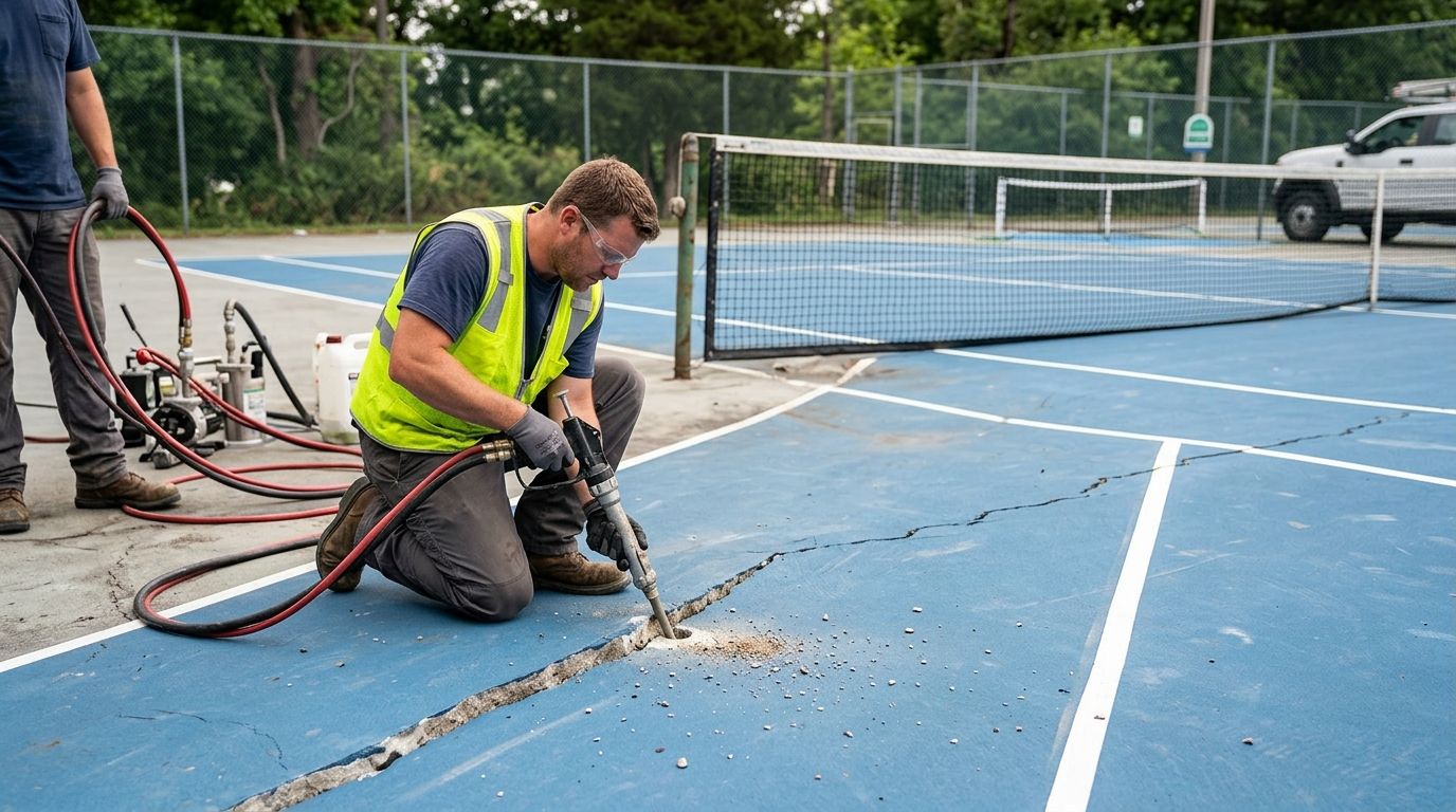 Concrete lifting for tennis and pickleball courts