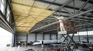 Spray foam insulation for airplane hangars