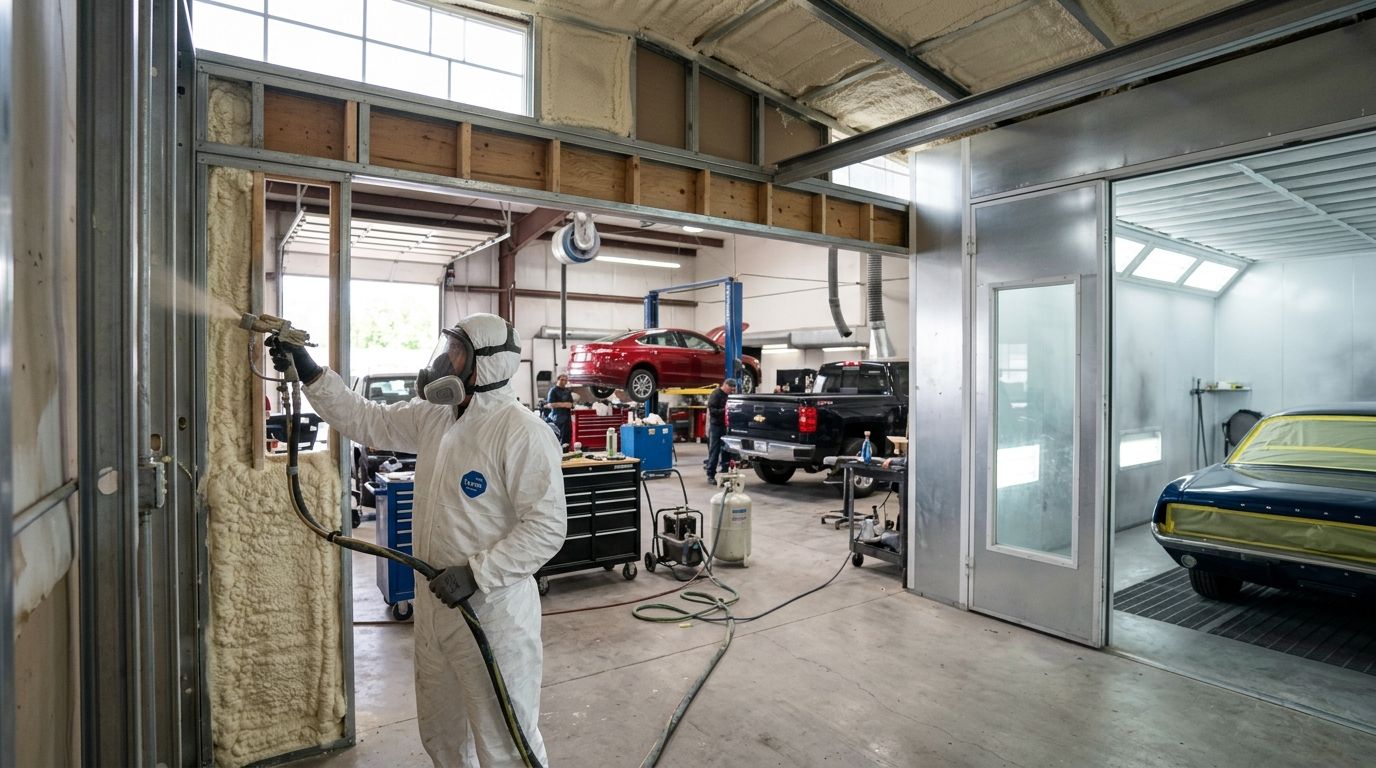 Spray foam insulation for auto body shops and paint booths