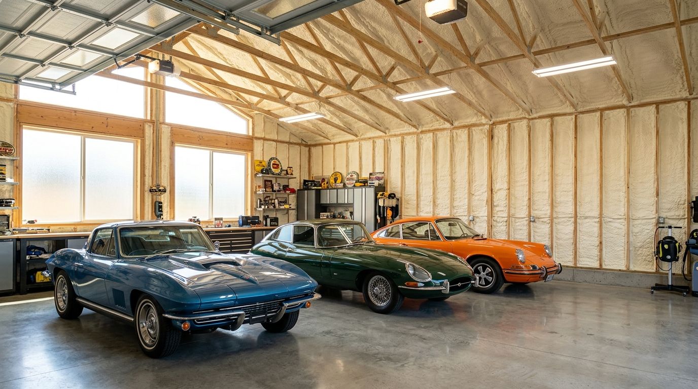Spray foam insulation for car collector garages