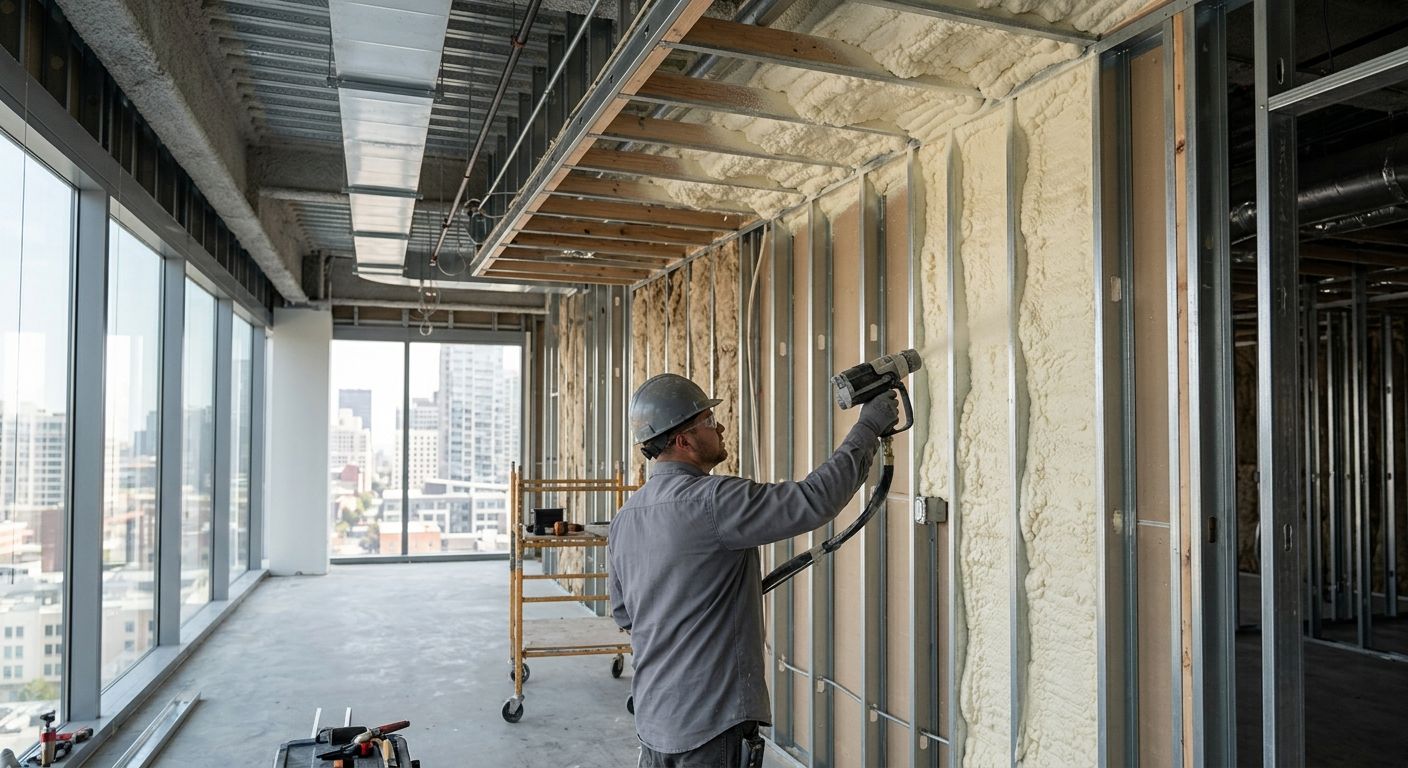Spray foam insulation for commercial office buildings