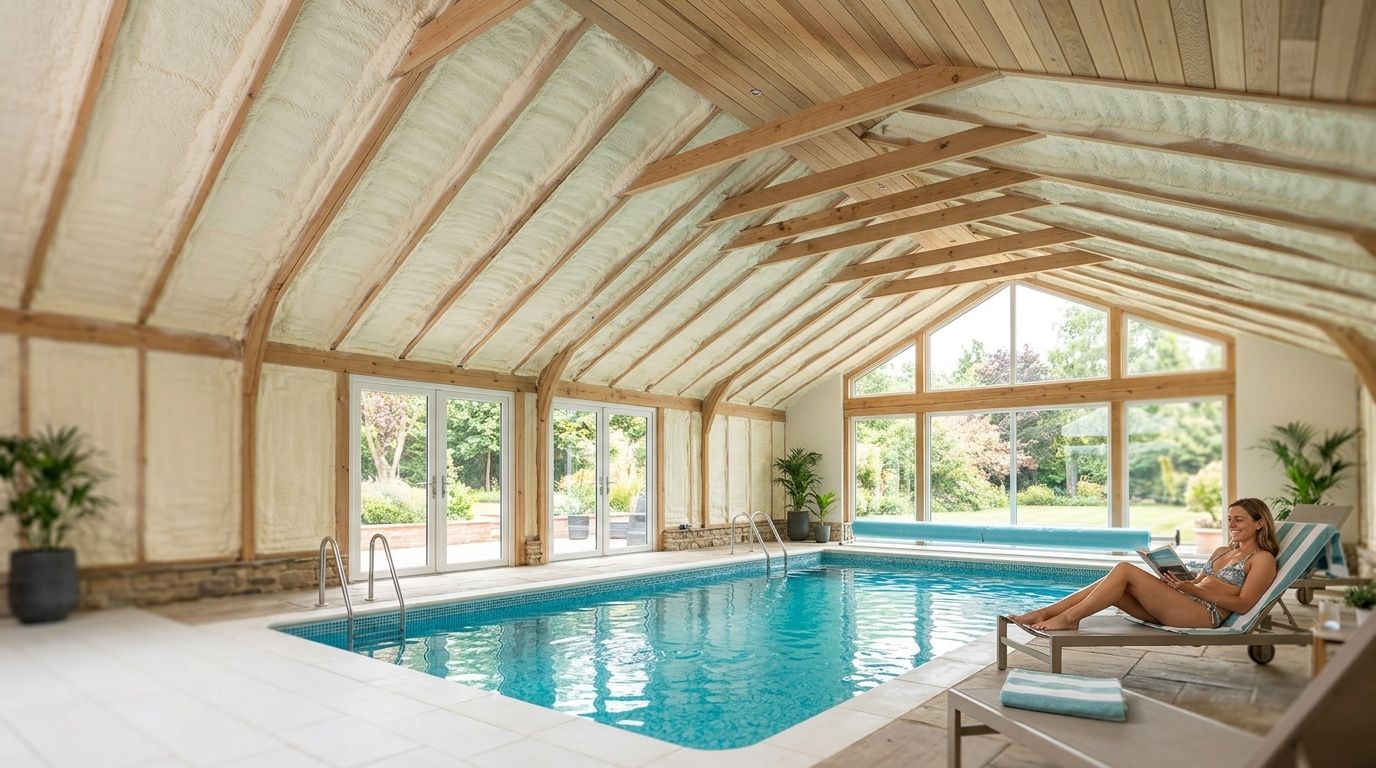 Spray foam insulation for indoor pools and pool houses
