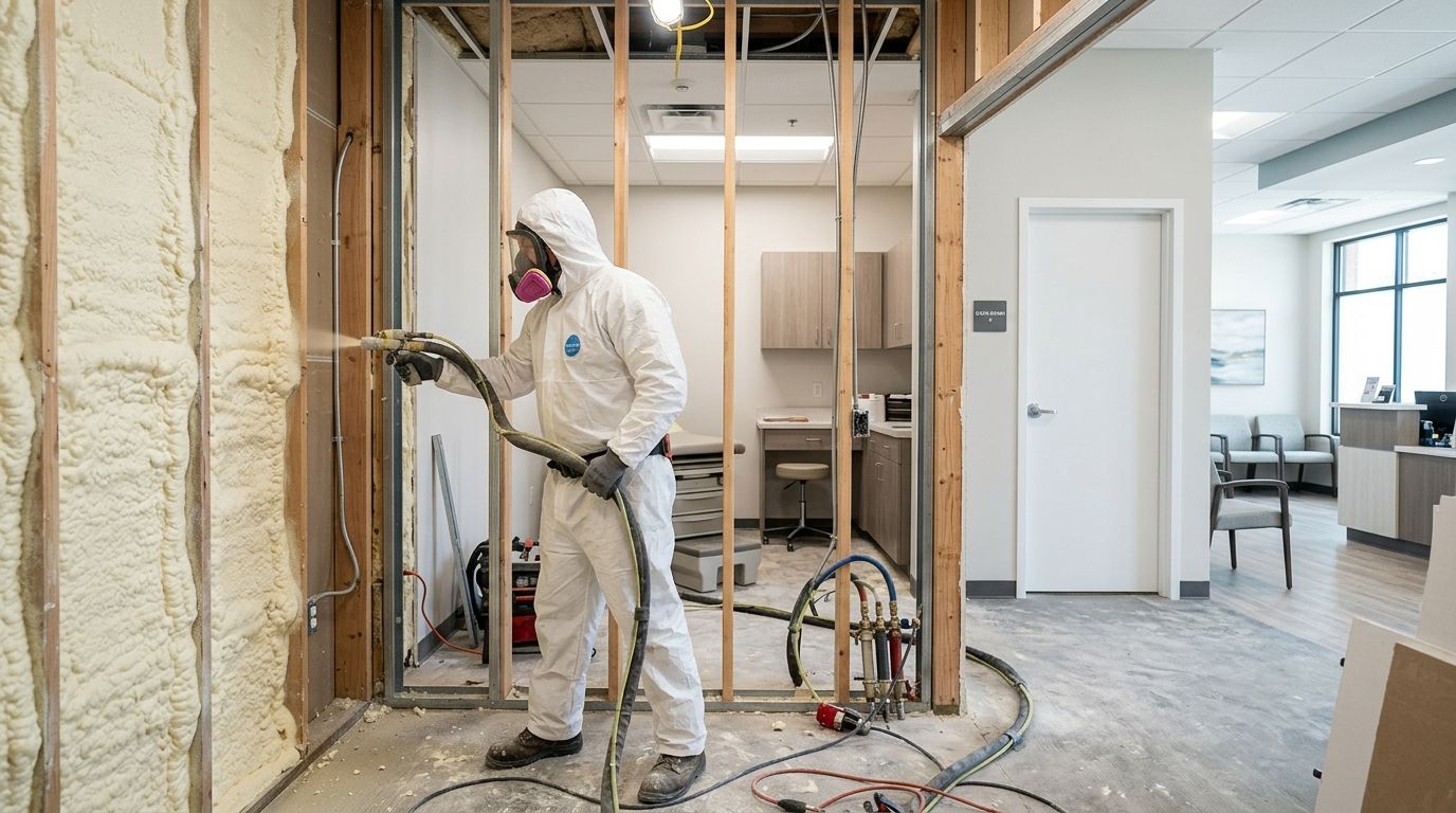 Spray foam insulation for medical and dental offices
