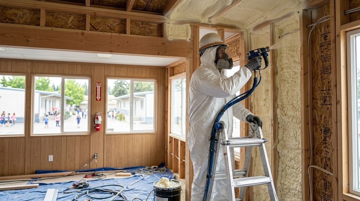 Spray foam insulation for portable classrooms and schools