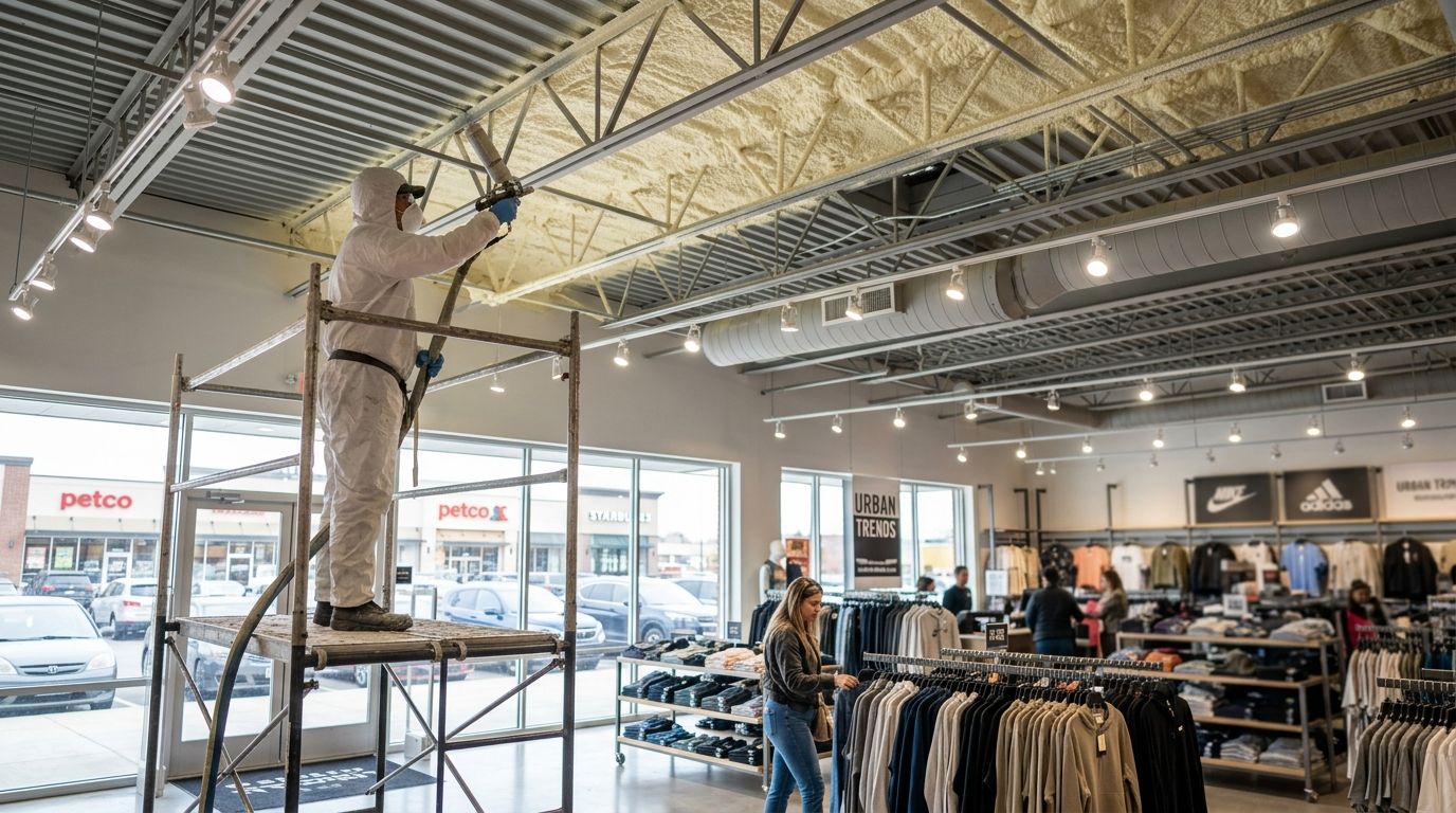 Spray foam insulation for retail stores and strip malls