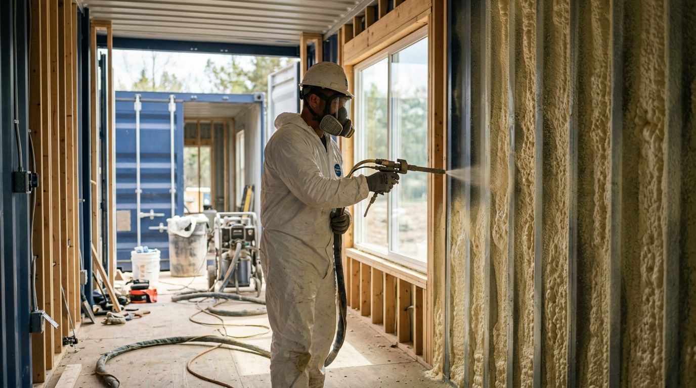 Spray foam insulation for shipping container homes